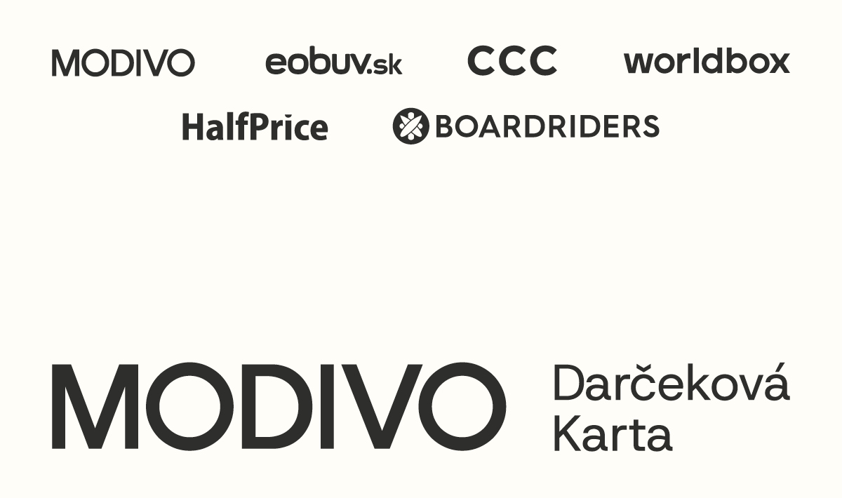 Darčeková karta Modivo platí v obchodoch Modivo, CCC, Halfprice, eobuv, Worlbox a Boardriders.